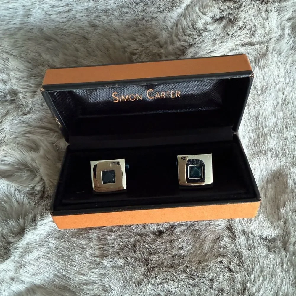 Simon Carter heart glass cufflinks silver tone metal